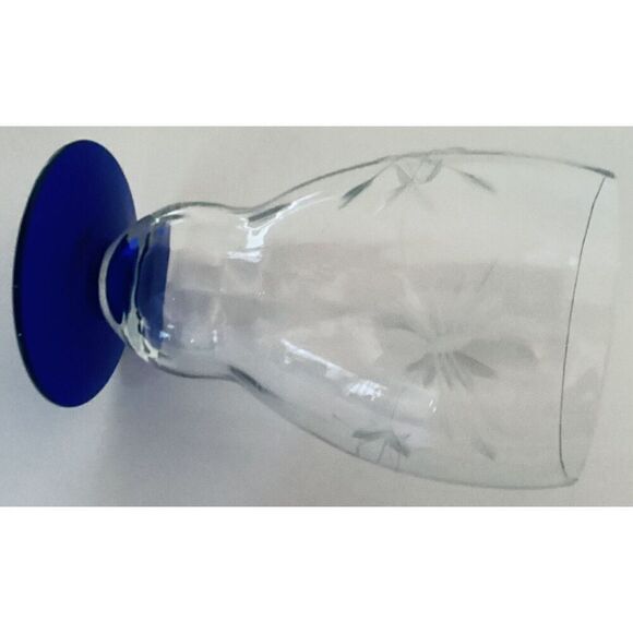 Weston/ Louie Glass - Beverage Glasses -Cobalt Blue Etched Leaves- Set of 3 - Picture 6 of 7